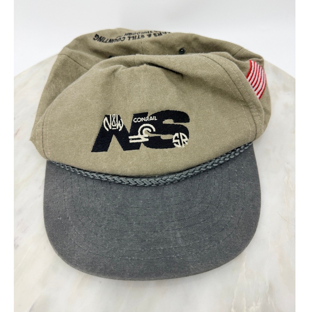 Vintage Nissun Norfolk Southern Conrail Railroad Snapback Hat Khaki Grey Cap